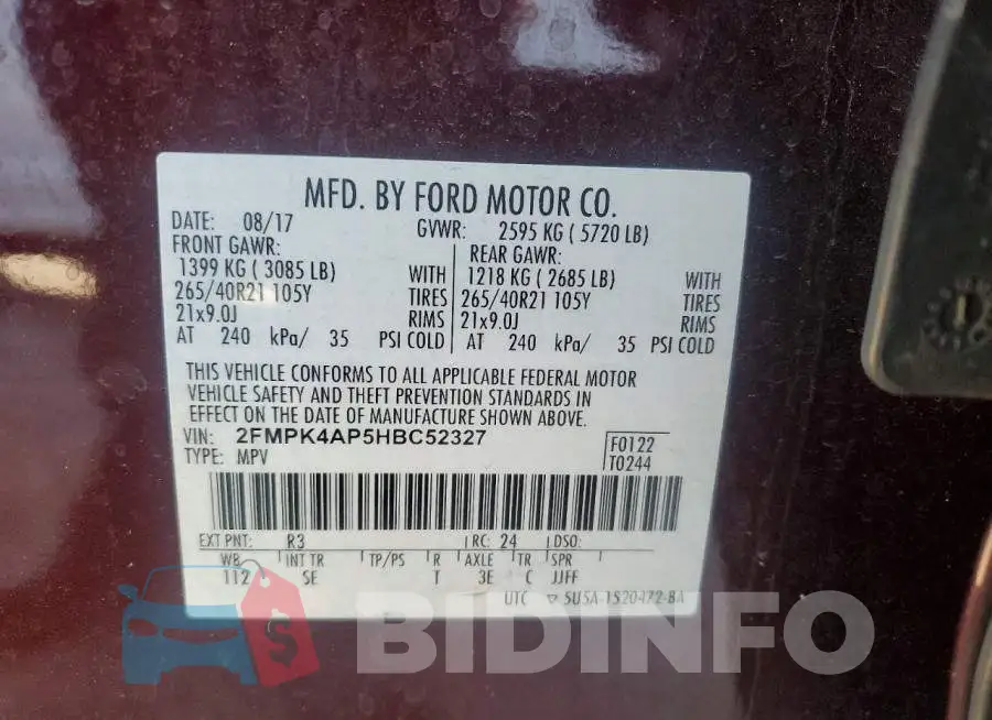 2FMPK4AP5HBC52327 Photo# 13