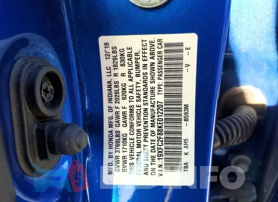 19XFC2F88KE012207 Photo# 11