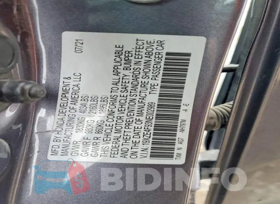 19XZE4F93NE002989 Photo# 12