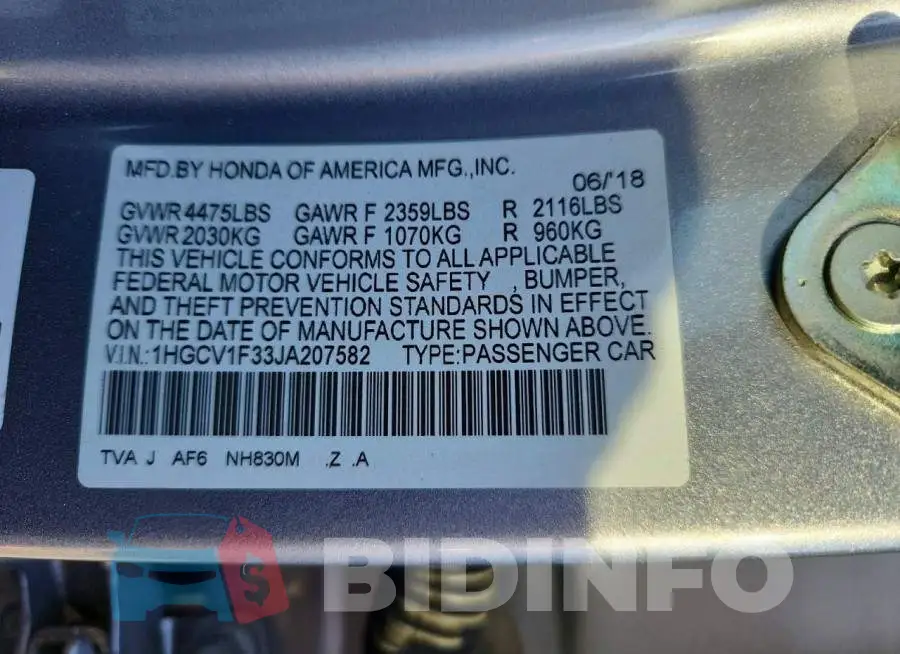 1HGCV1F33JA207582 Photo# 12