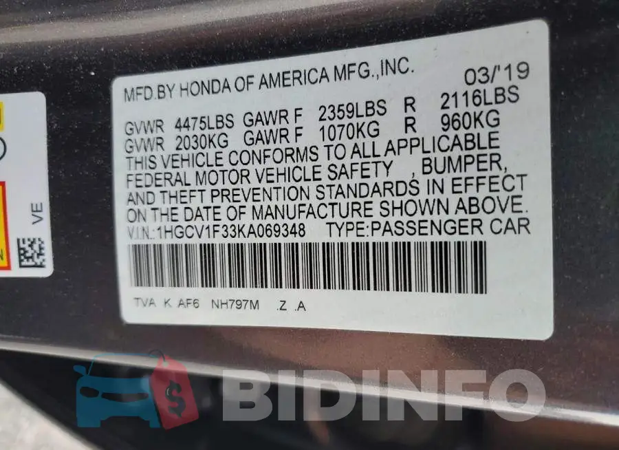 1HGCV1F33KA069348 Photo# 13
