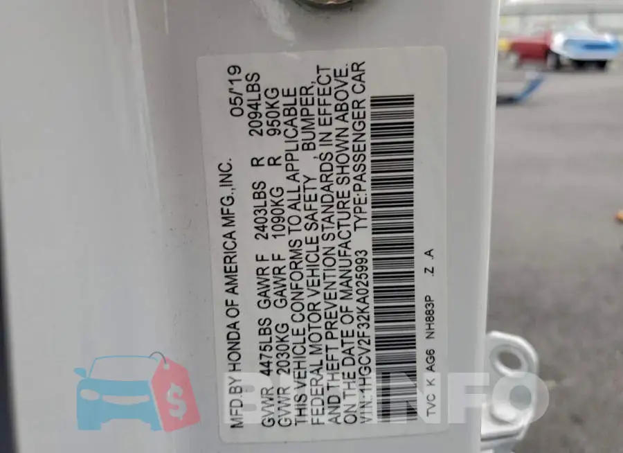 1HGCV2F32KA025993 Photo# 12