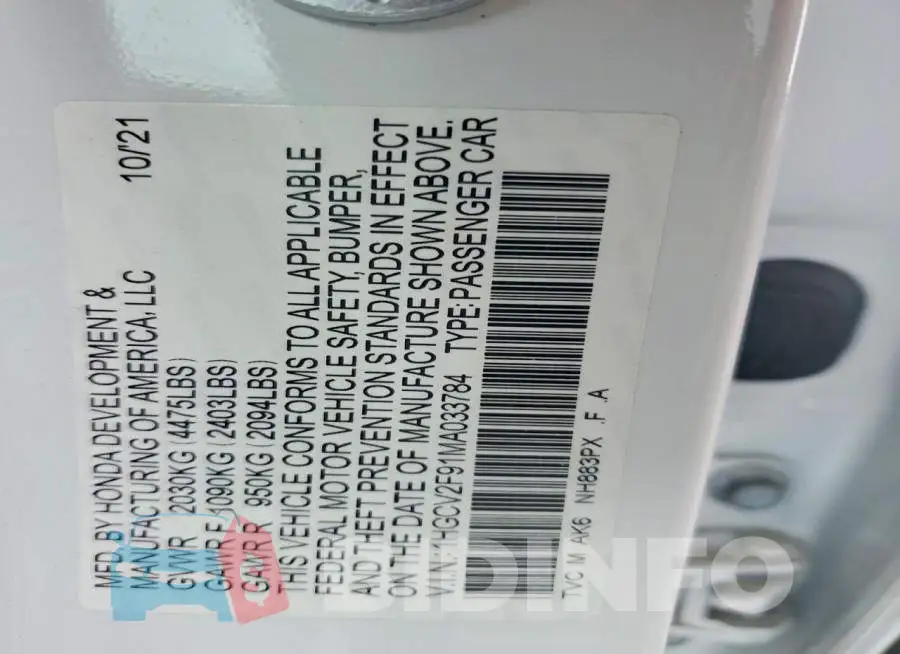 1HGCV2F91MA033784 Photo# 12