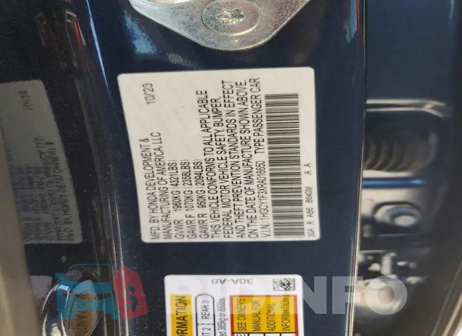 1HGCY1F3XRA016650 Photo# 13