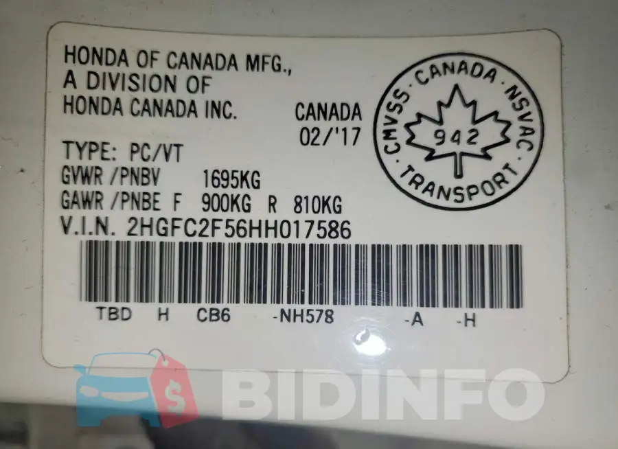 2HGFC2F56HH017586 Photo# 12