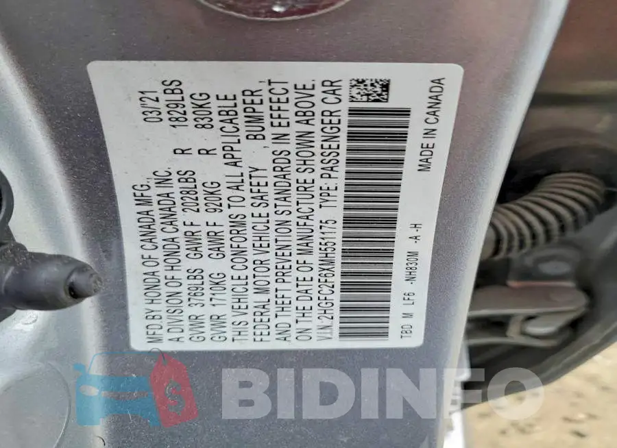 2HGFC2F6XMH551175 Photo# 13