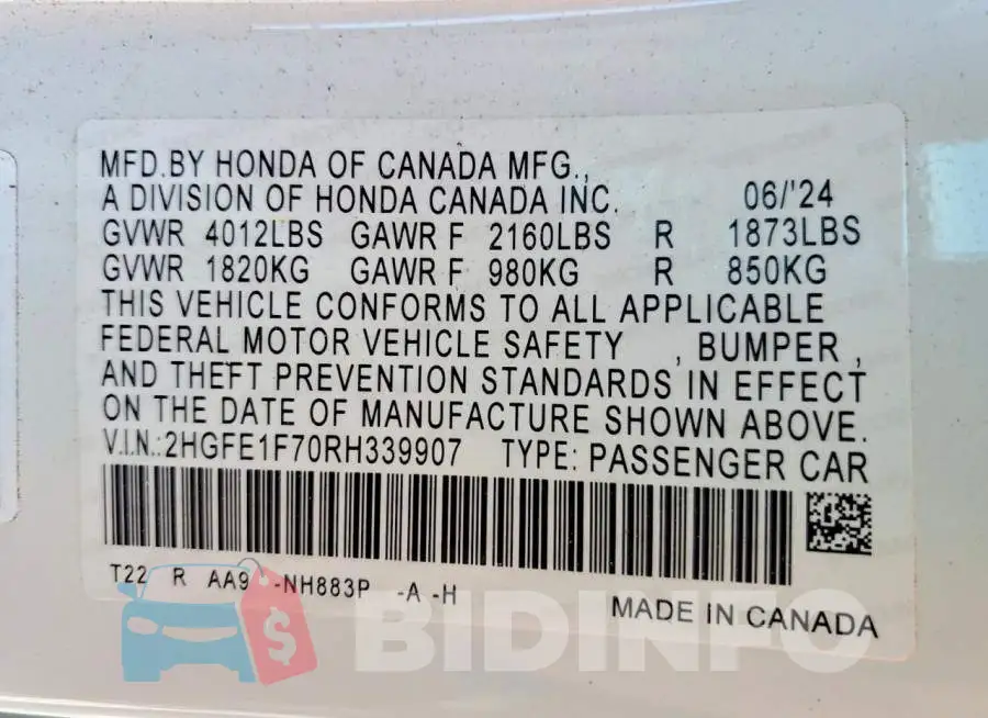 2HGFE1F70RH339907 Photo# 12