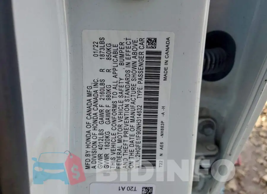 2HGFE1F90NH314632 Photo# 12