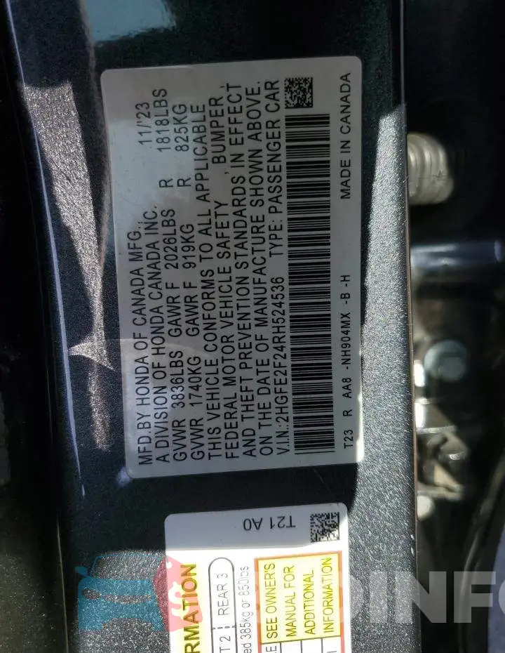 2HGFE2F24RH524536 Photo# 12