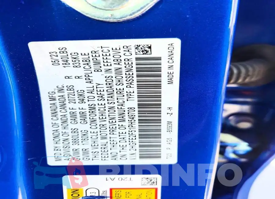 2HGFE2F51PH549708 Photo# 12