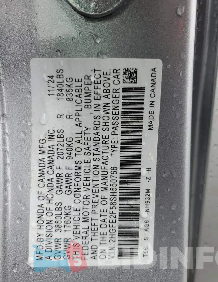 2HGFE2F58SH550766 Photo# 13