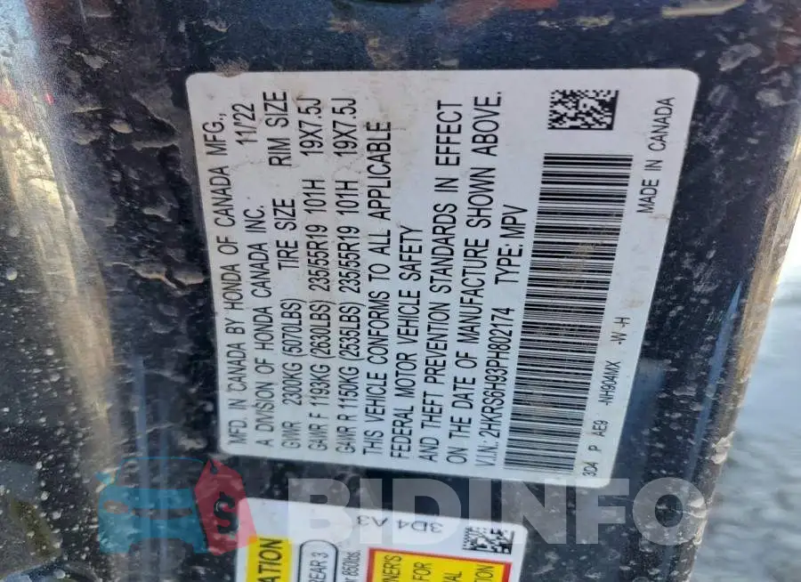 2HKRS6H93PH802174 Photo# 12