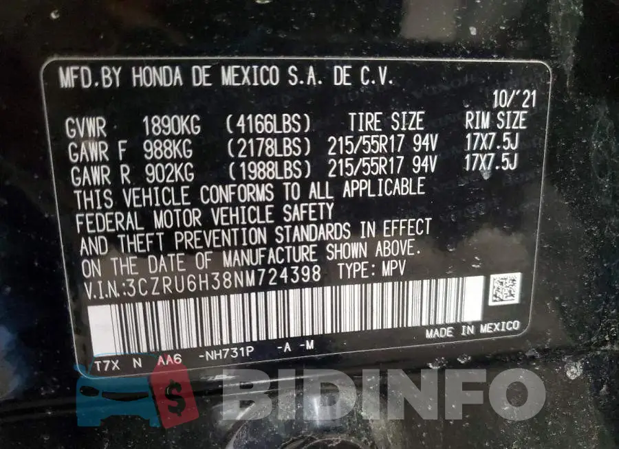 3CZRU6H38NM724398 Photo# 12