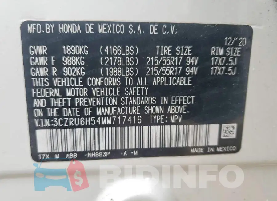 3CZRU6H54MM717416 Photo# 14