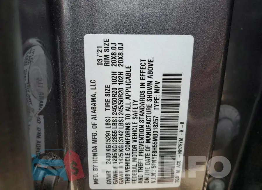 5FNYF8H55MB018257 Photo# 13