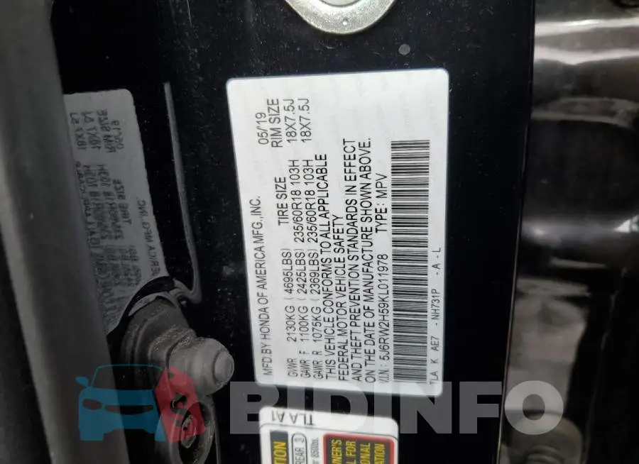5J6RW2H59KL011978 Photo# 13