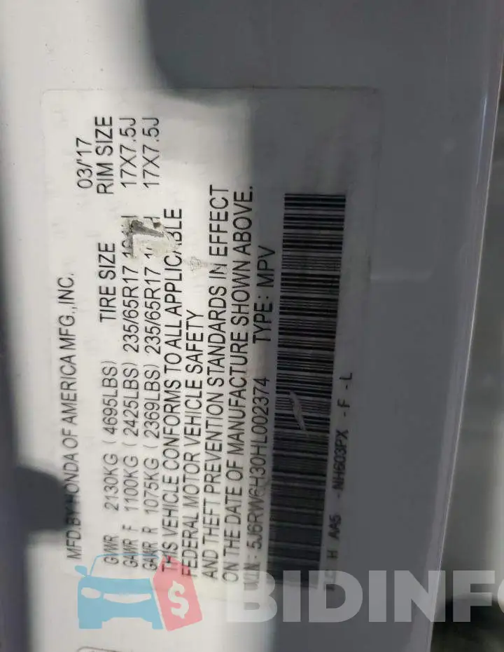 5J6RW6H30HL002374 Photo# 14