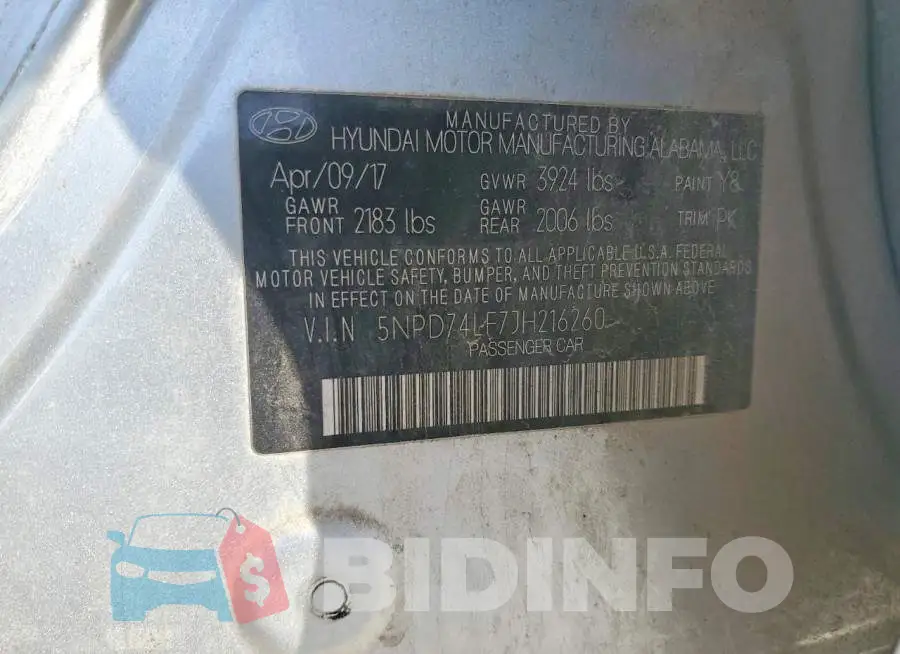 5NPD74LF7JH216260 Photo# 12