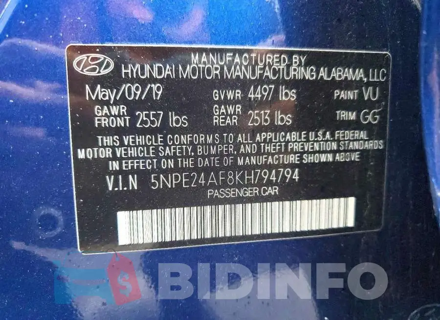 5NPE24AF8KH794794 Photo# 12