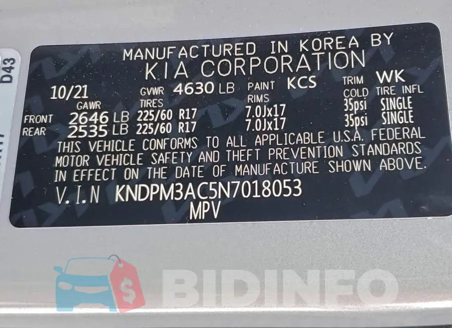 KNDPM3AC5N7018053 Photo# 13
