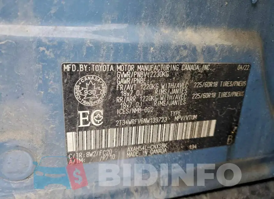 2T34WRFV6NW139723 Photo# 13
