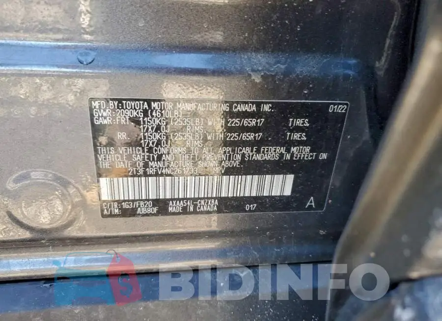 2T3F1RFV4NC261733 Photo# 13