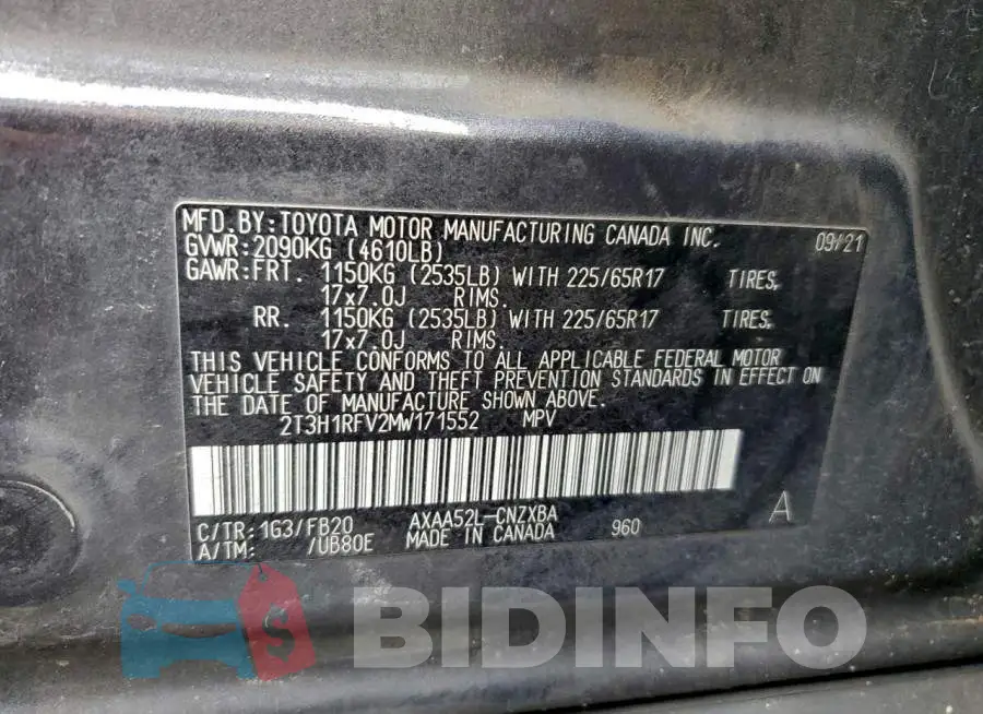 2T3H1RFV2MW171552 Photo# 13