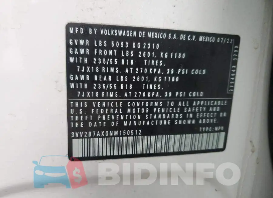 3VV2B7AX0NM150512 Photo# 13
