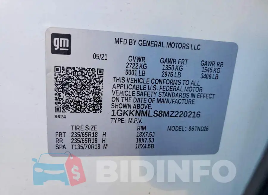 1GKKNMLS8MZ220216 Photo# 14