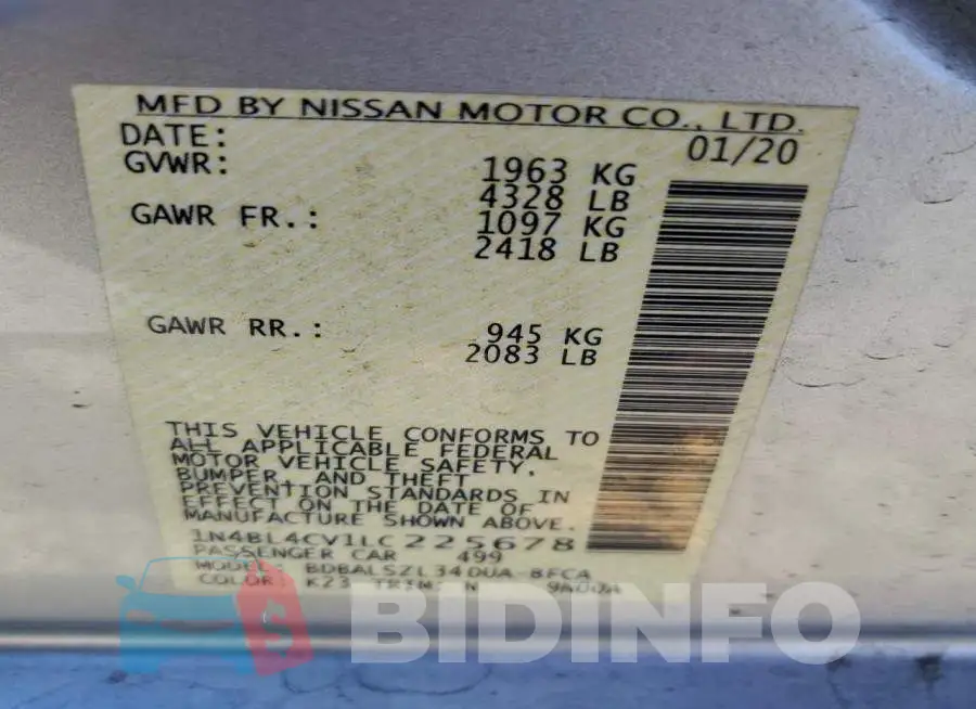 1N4BL4CV1LC225678 Photo# 13