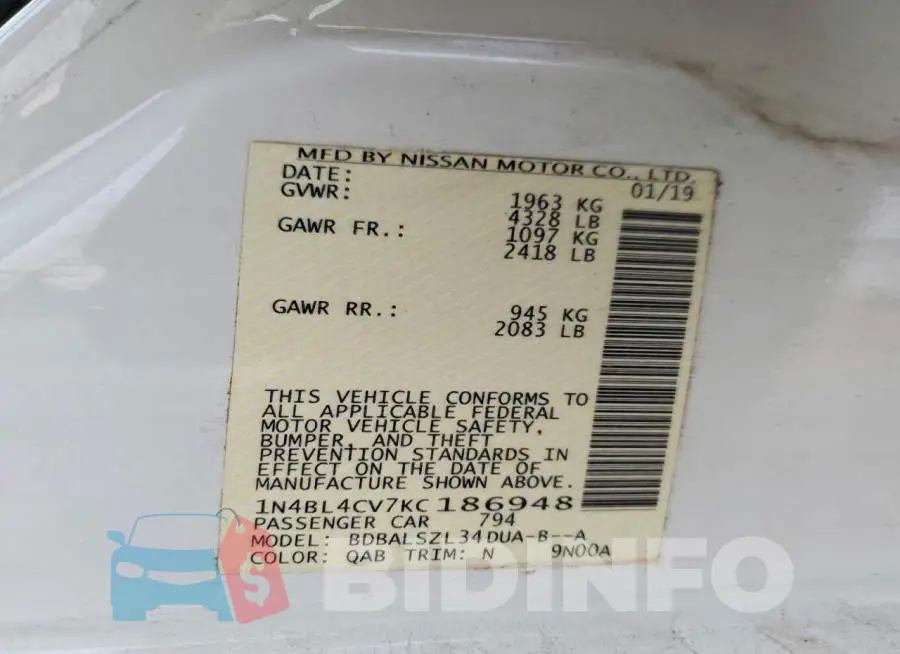 1N4BL4CV7KC186948 Photo# 12