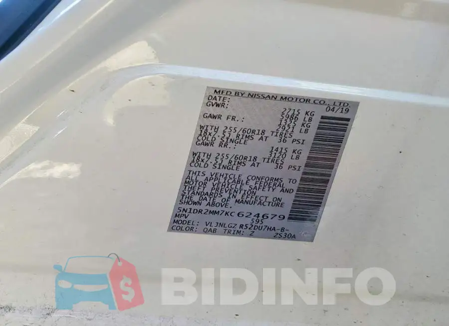 5N1DR2MM7KC624679 Photo# 13