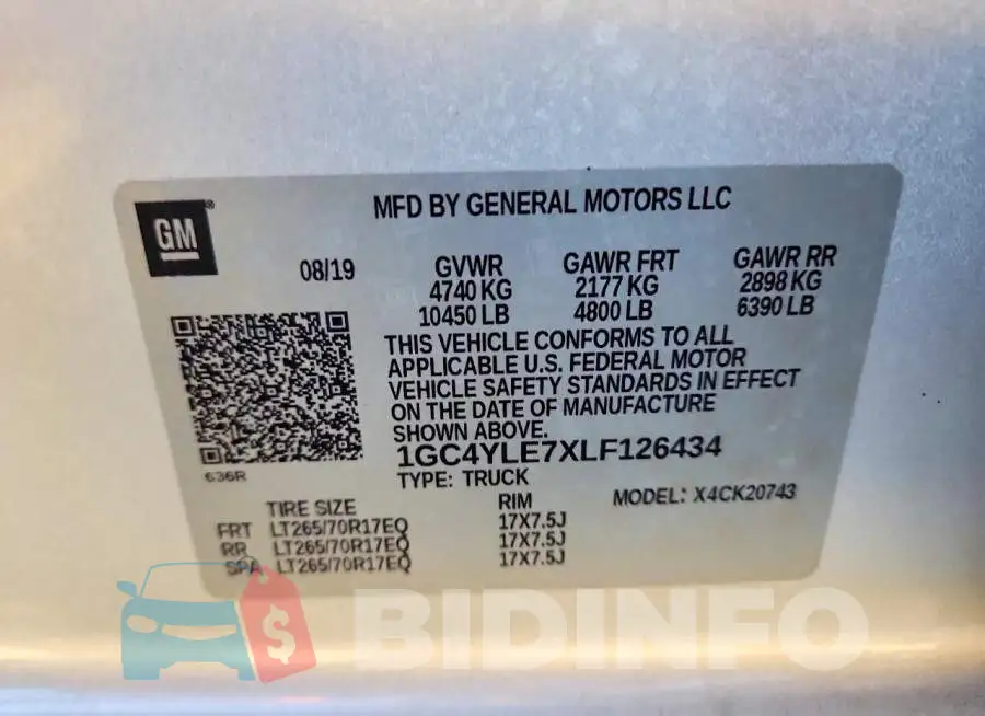 1GC4YLE7XLF126434 Photo# 13