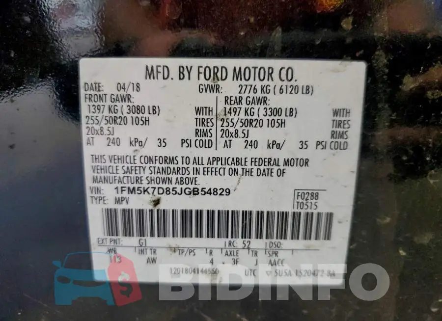 1FM5K7D85JGB54829 Photo# 13