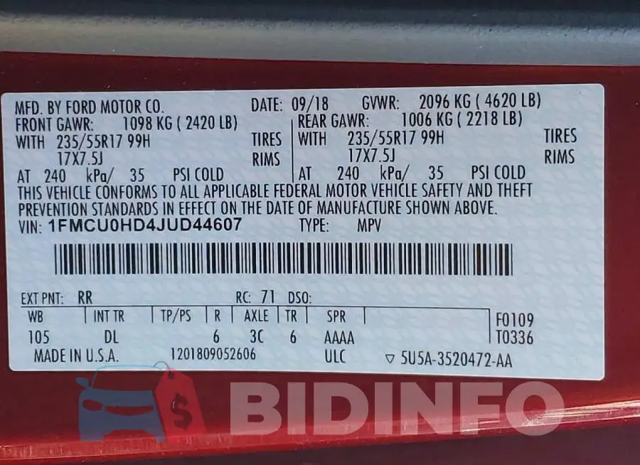 1FMCU0HD4JUD44607 Photo# 13