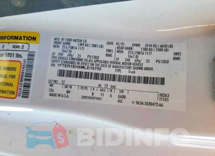 1FTER1EH6MLD10755 Photo# 11