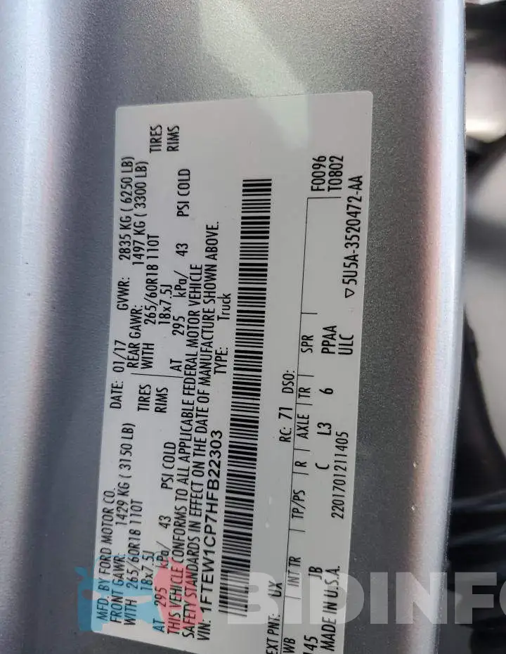 1FTEW1CP7HFB22303 Photo# 12