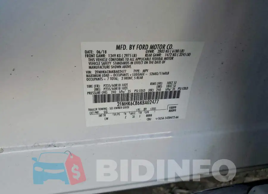 2FMHK6C86KBA02477 Photo# 13
