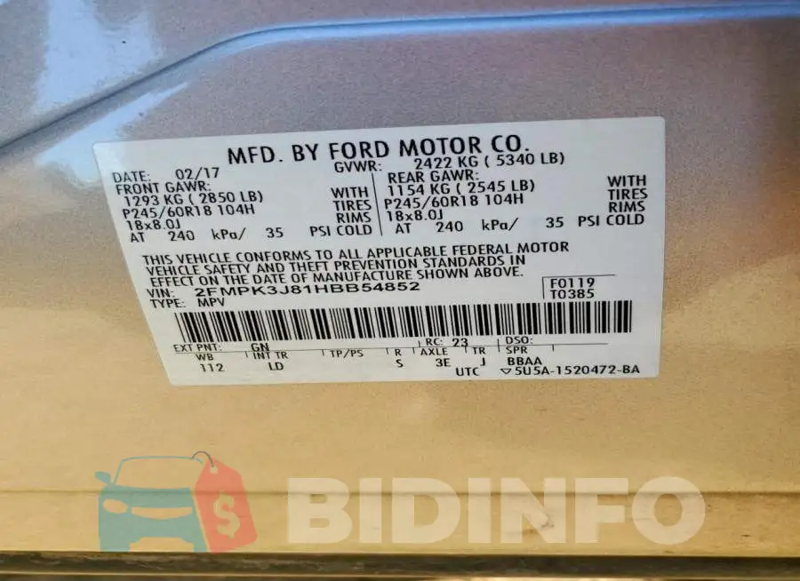 2FMPK3J81HBB54852 Photo# 14