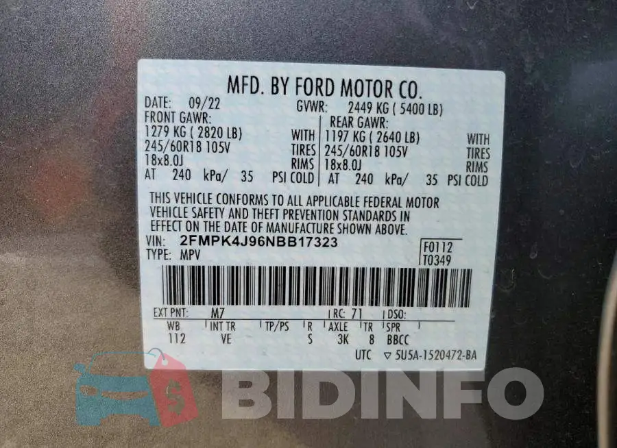 2FMPK4J96NBB17323 Photo# 11