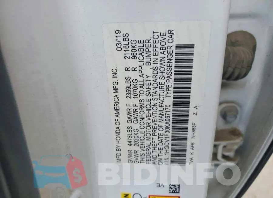1HGCV1F30KA067170 Photo# 12