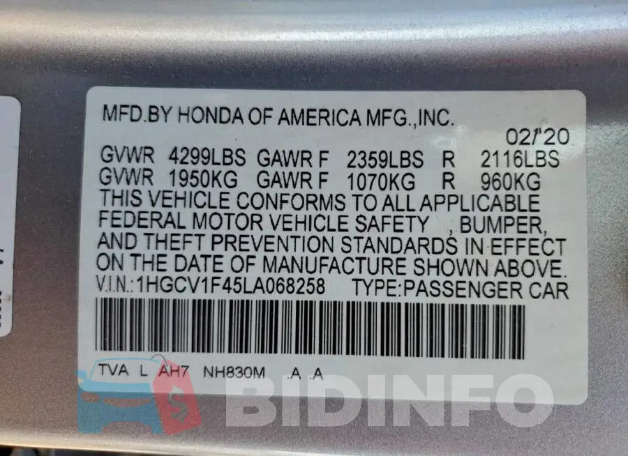 1HGCV1F45LA068258 Photo# 12