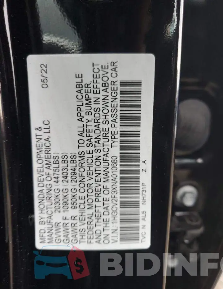 1HGCV2F3XNA010680 Photo# 12