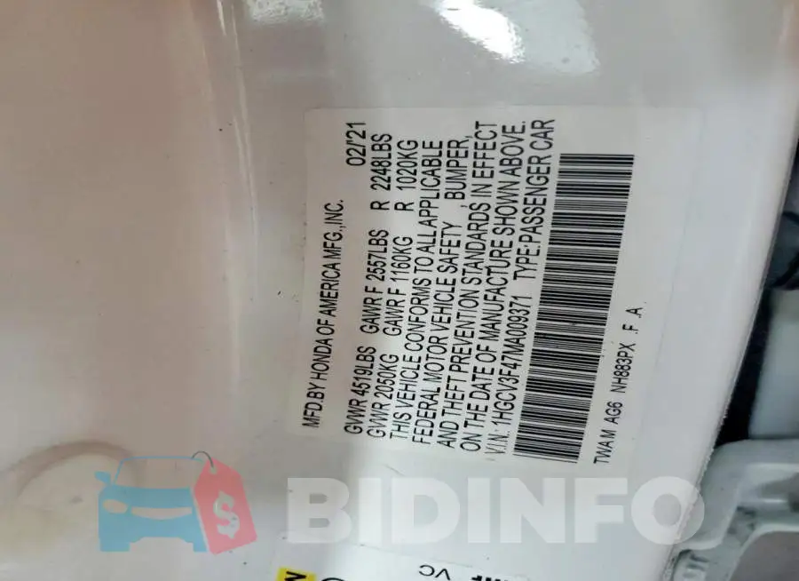 1HGCV3F47MA009371 Photo# 13