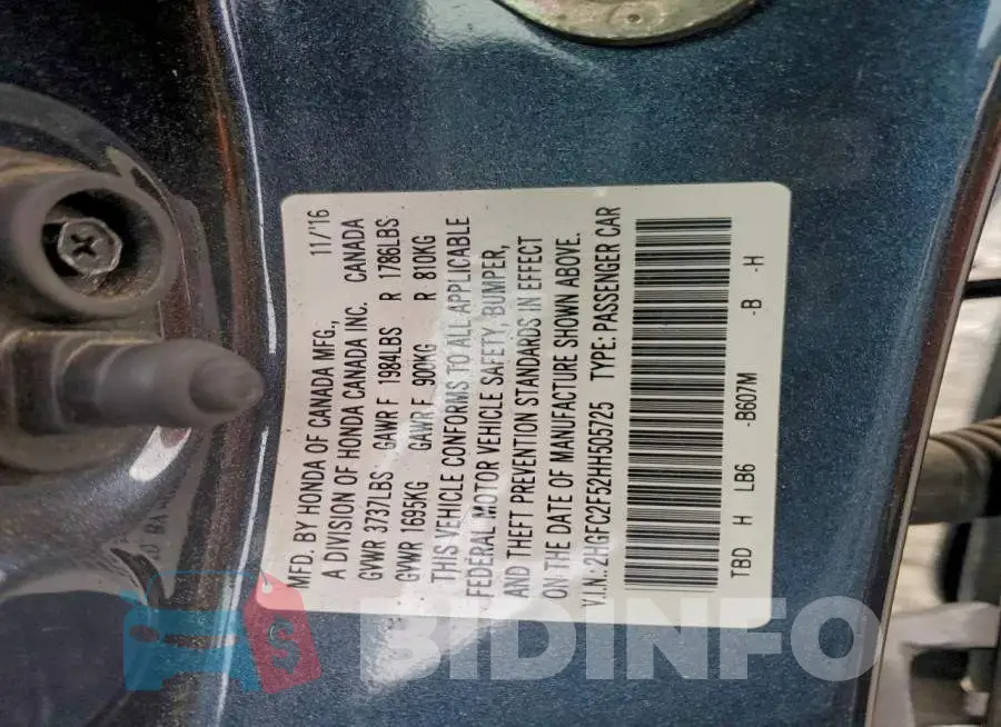 2HGFC2F52HH505725 Photo# 13