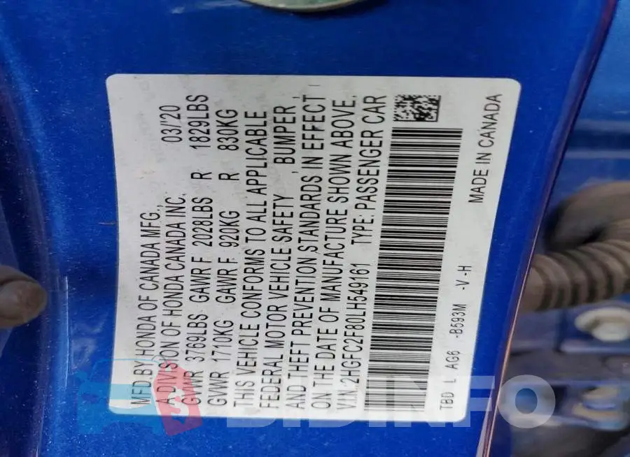 2HGFC2F80LH549161 Photo# 12