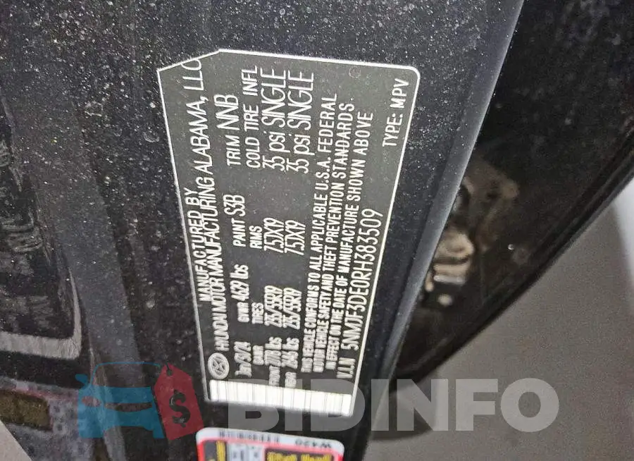 5NMJF3DE0RH383509 Photo# 14