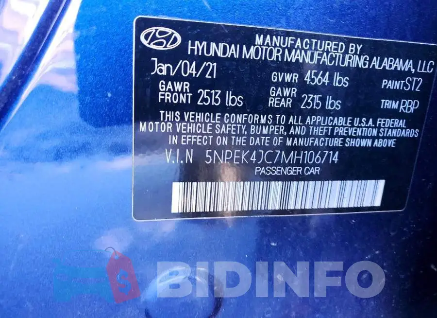 5NPEK4JC7MH106714 Photo# 13