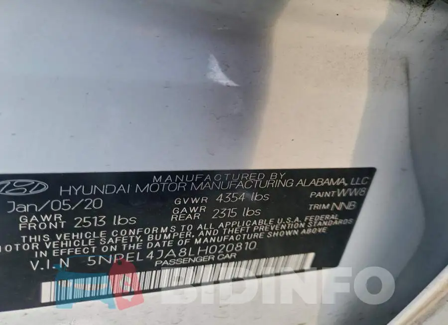 5NPEL4JA8LH020810 Photo# 13