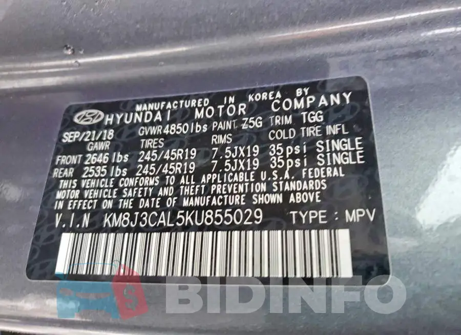 KM8J3CAL5KU855029 Photo# 14
